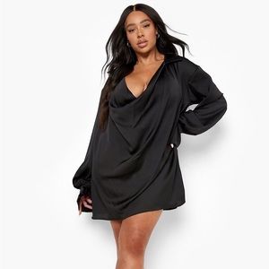 BooHoo Plus Satin Cowl Neck Dress